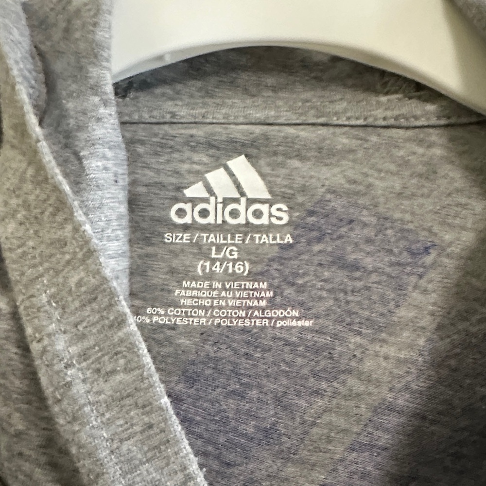 Adidas Boy’s Gray and Blue Graphic T-Shirt Hoodie Large 14/16 - Picture 2 of 4